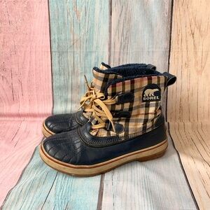 Sorel tivoli women’s plaid Navy ankle Boots